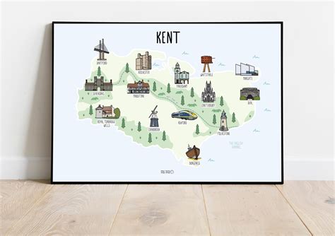 Map of Kent Illustrated Map of Kent Kent Map Illustration County Map