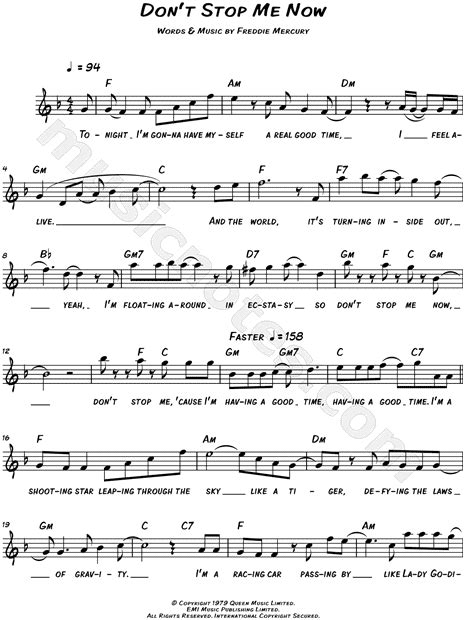 Queen Don T Stop Me Now Sheet Music Leadsheet In F Major Download And Print Sku Mn0153235