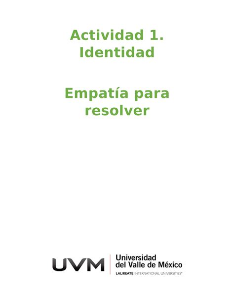 Actividad 1 IDENTIDAD EMPATIA PARA RESOLVER Actividad 1 Identidad