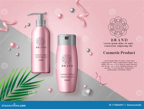 Cosmetic Products Vector Banner Template Cosmetics Mock Up Bottle Of