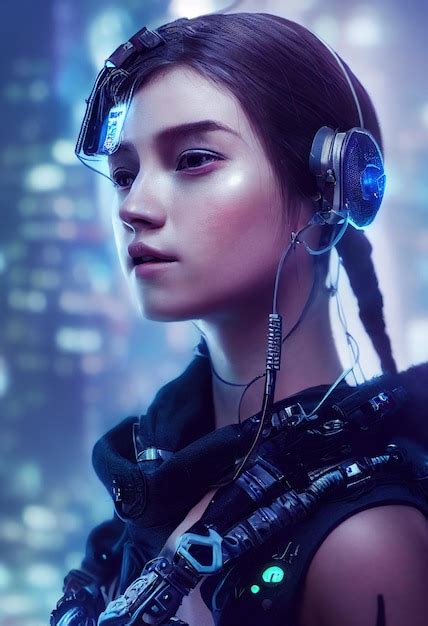 Premium Ai Image Realistic Portrait Of A Scifi Cyberpunk Girl In A