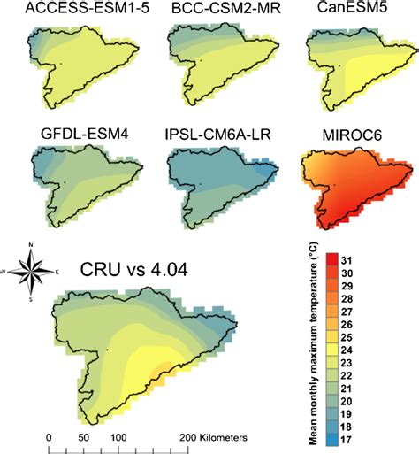 Spatial distribution of monthly mean maximum temperature based on CRU ...