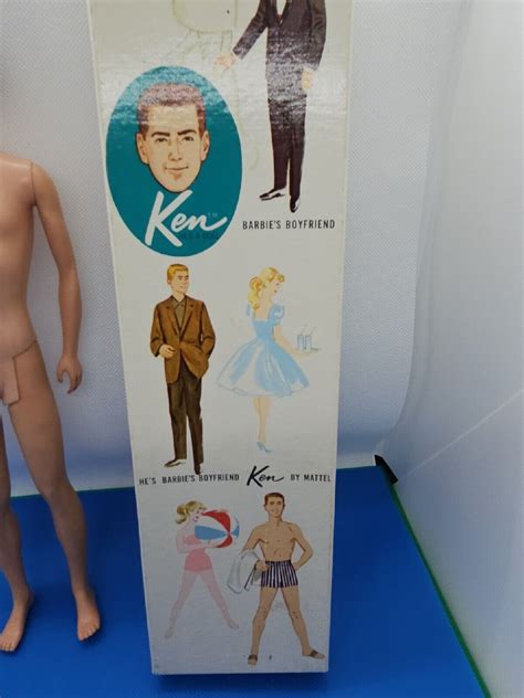 Vintage 750 Brunette Flocked Hair Ken Doll With Original Box And Stand