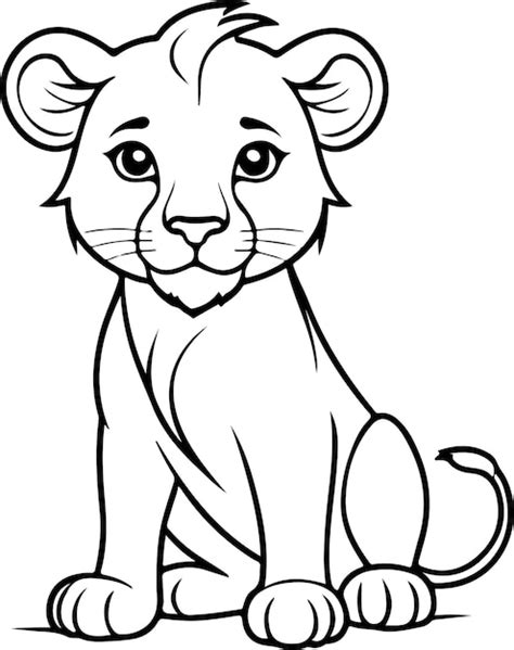 A Cute Lion Cartoon Character Line Art Vector Art Isolated White Background Premium Ai