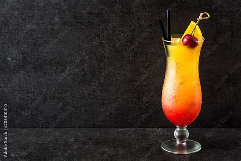 Sex On The Beach Cocktail In Glass On Black Background Copyspace Stock Photo Adobe Stock