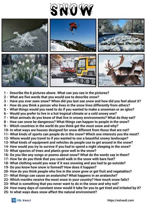 25 Crisp Conversation Questions About Snow ESL Vault