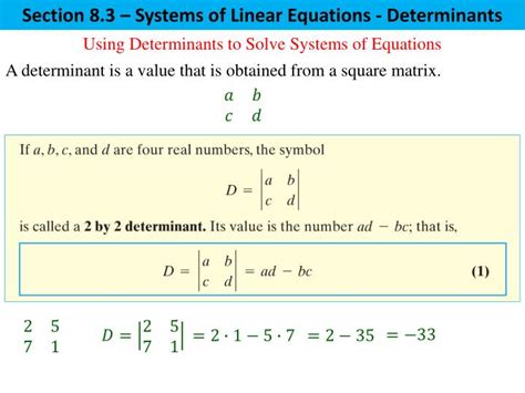 Ppt Section 83 Systems Of Linear Equations Determinants