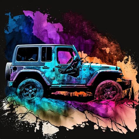 Premium Ai Image A Brightly Colored Jeep With A Black Top And A Black