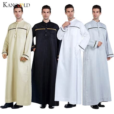 UK Mens Saudi Arab Long Sleeve Tunic Dress Islamic Jubba Thobe Kaftan