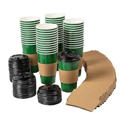 bulk  count green disposable paper coffee cups  lids sleeves
