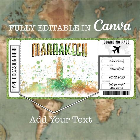 Marrakech Boarding Pass Surprise Editable Flight Ticket Gift, Morocco