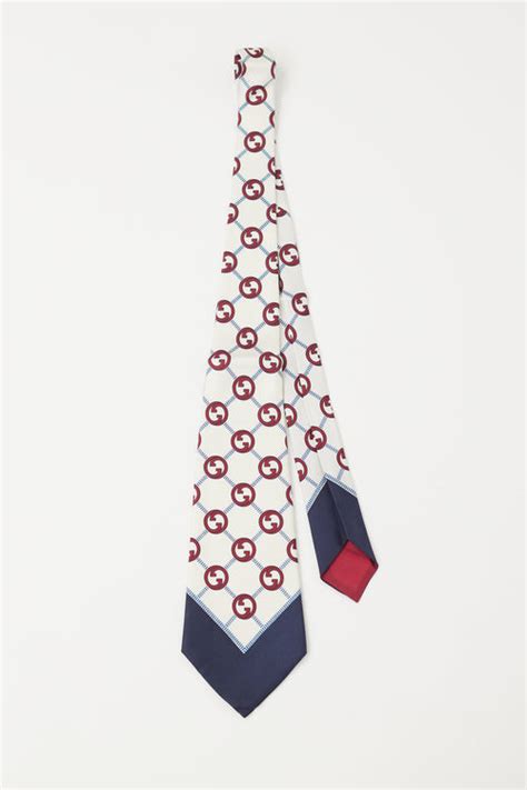 Gucci White And Multicolour Interlocking Gg Monogram Tie Vsp Consignment