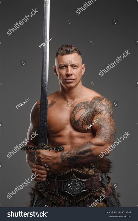 Muscular Warrior Naked Torso Holding Sword Stock Photo Shutterstock