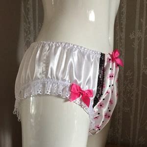 Bridle White Sensually Soft Satin Bikini Panties Girly Knickers Daisy Print Front Panel