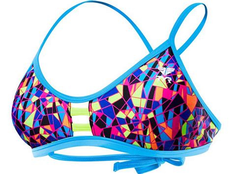 TYR Santa Marta Schwimmbikini Purple Yellow Pacific Tieback Top Mini Bikini Bottom Black 38