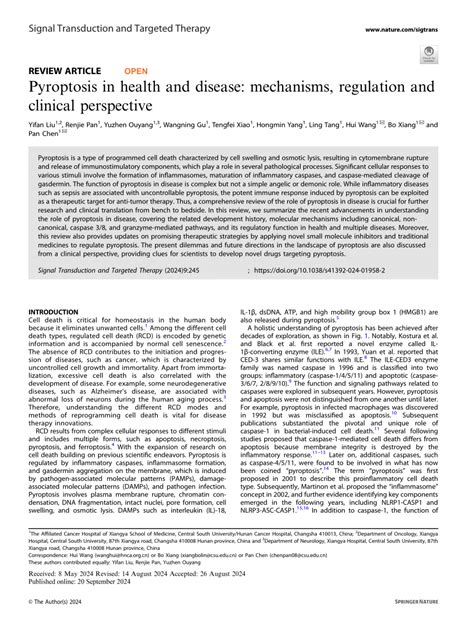 (PDF) Pyroptosis in health and disease: mechanisms, regulation and ...