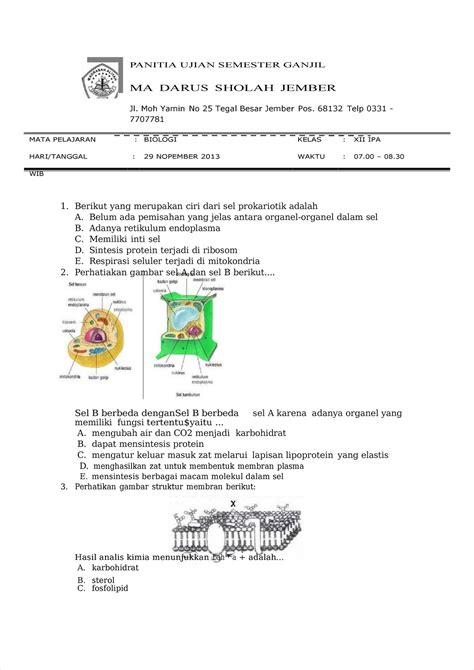 Pdf Soal Jawaban Uas Biologi Kelas Xi Semester 1 PANITIA UJIAN