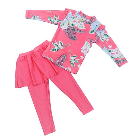 Wreesh Girls Two Piece Swimsuit Rash Guard Swimwear Childrens Printed