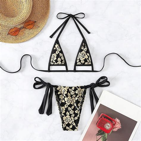 Generic New Printed Lace Up Split Swimsuit Women S Three Point Sexy Beach Bikini Swimsuit