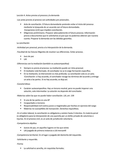 Lección 4 derecho procesal civil Lección 4 Actos previos al proceso