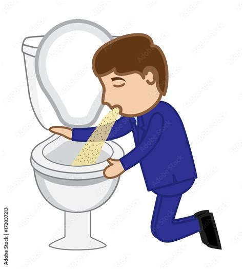 Cartoon Man Vomiting In Toilet Vector Clip Art Vector Illustration