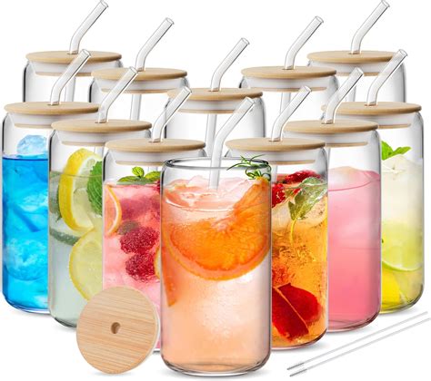amazoncom  set glass cups  lids  straws  oz glasses