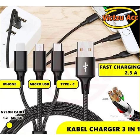 Jual KABEL CHARGER 3 IN 1 FAST CHARGING KABEL DATA KABEL CAS LIGHTNING