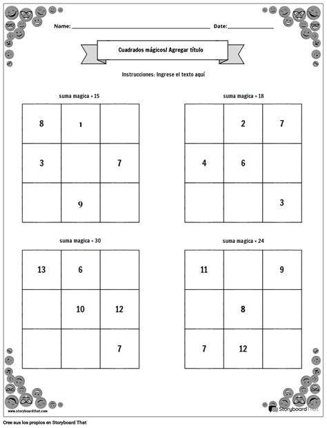 Hojas de Trabajo de Cuadrados Mágicos Rompecabezas y Matemáticas Square