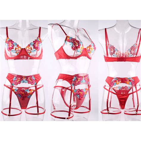 Floral Embroidery Blue Satin Lingerie Set Bridal Boudoir Etsy