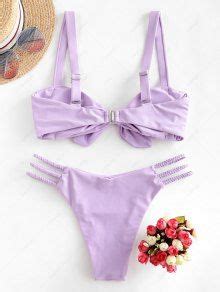 ZAFUL Pleated Braided Strappy Bikini Swimsuit In LAVENDER BLUE ZAFUL 2025