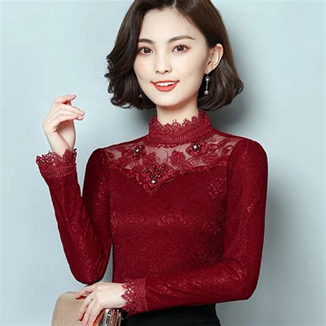 Buy Sexy Black Lace Blouse Shirt Women Tops Elegant