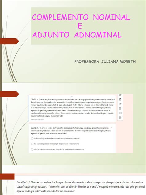 DIFERENÇAS ENTRE COMPLEMENTO NOMINAL e ADJUNTO ADNOMINAL | PDF ...
