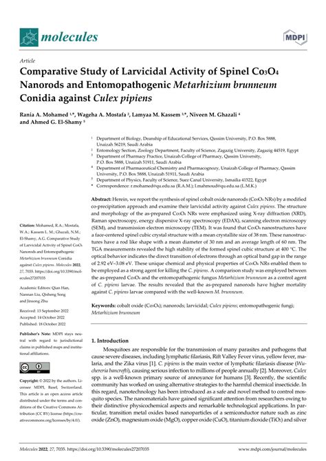 Pdf Comparative Study Of Larvicidal Activity Of Spinel Co3o4 Nanorods