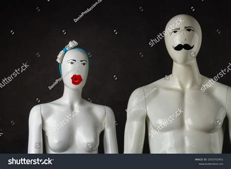 Male Female Mannequins On Black Background Stock Photo