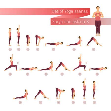 Vector Yoga Set In Flat Style Surya Namaskar A Sun Salutation Complex