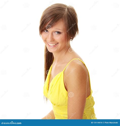 Belle Fille De Brunette Dans La Robe Jaune Photo Stock Image Du Robe Danse 13114414