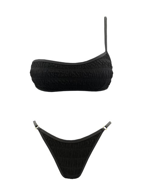 Crinkled Black One Shoulder Bikini Emma Swimwear