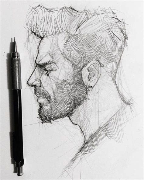 Bearded Man Side Profile Drawing