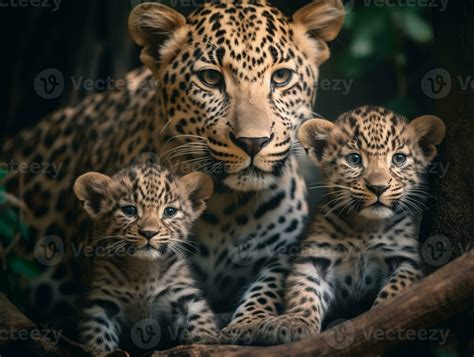 detailed close up portrait of leopard mother and cub leopard animal ...