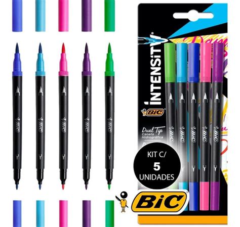 Caneta Pincel Brush Pen Bic Intensity Duas Pontas C Cores