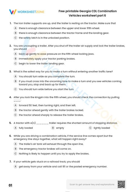 Free Printable Georgia CDL Combination Vehicles Worksheet Part 6