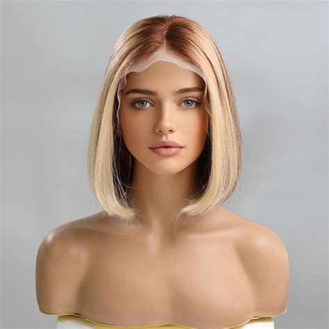 Ombre Brown Blonde Bob Transparent Lace Front Human Hair Wigs