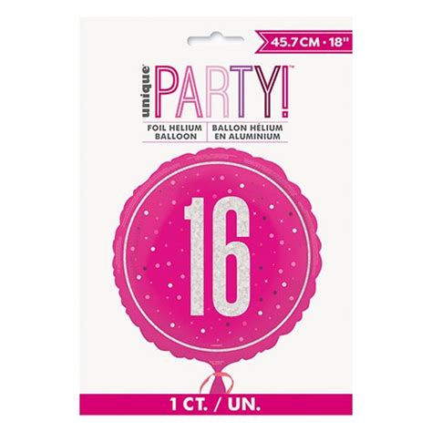 Hot Pink Glitz Age 16 Holographic Round Foil Helium Balloon 46cm 18