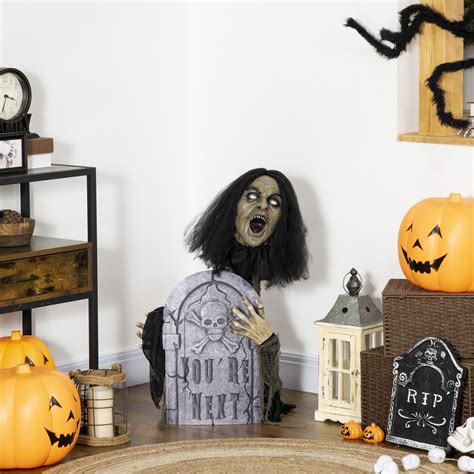 The Holiday Aisle® 30" Life Size Outdoor Halloween Decorations Female Ghost With Tombstone ...