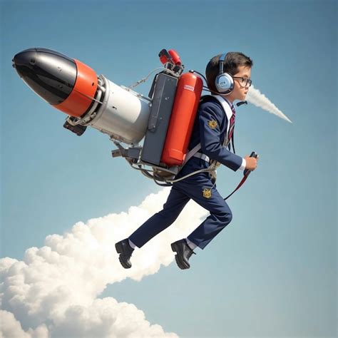 Premium Photo A School Suit Flies On A Jetpack