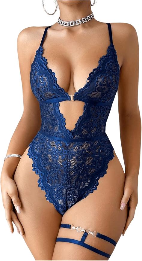 Amazon SOLY HUX Women S Sexy Lingerie Hollow Out Floral Lace Deep V Teddy Bodysuit Babydoll