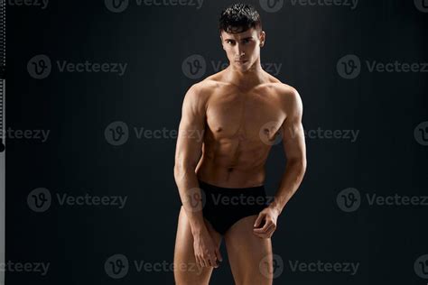 Handsome Man Nude Muscular Body In Dark Panties Posing Dark Background Stock Photo At