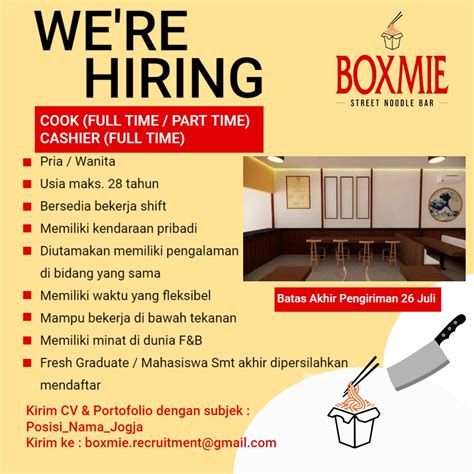 Lowongan Kerja Cook Cashier Content Creator Di Boxmie Lokerjogja Id