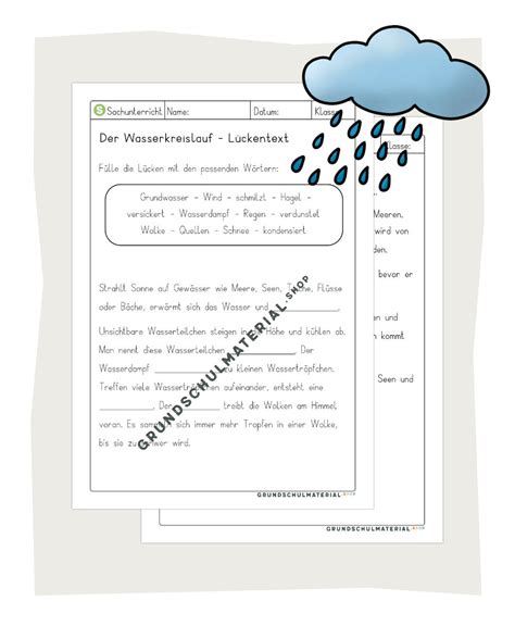 Der Wasserkreislauf Grundschule Klasse 3 Tolles Materialpaket