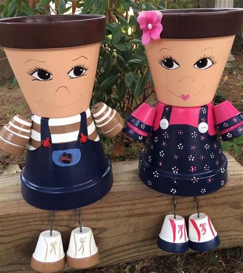 Boy Self Portrait Girl Self Portrait Clay Flower Pots Personas Del